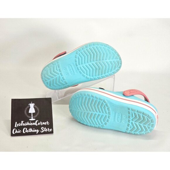 Crocs Junior Ice Blue/Pink Rubber Jibbitz Crocband Clog Size 2 1993 - Picture 7 of 16